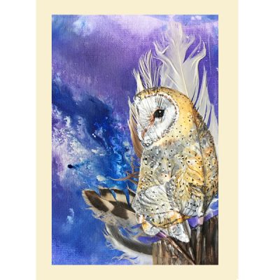 Barn Owl on Purple greetings card