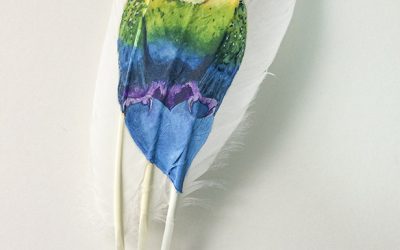 Rainbow Barn Owl Painted Feather Auction in aid of NHS Charities Together