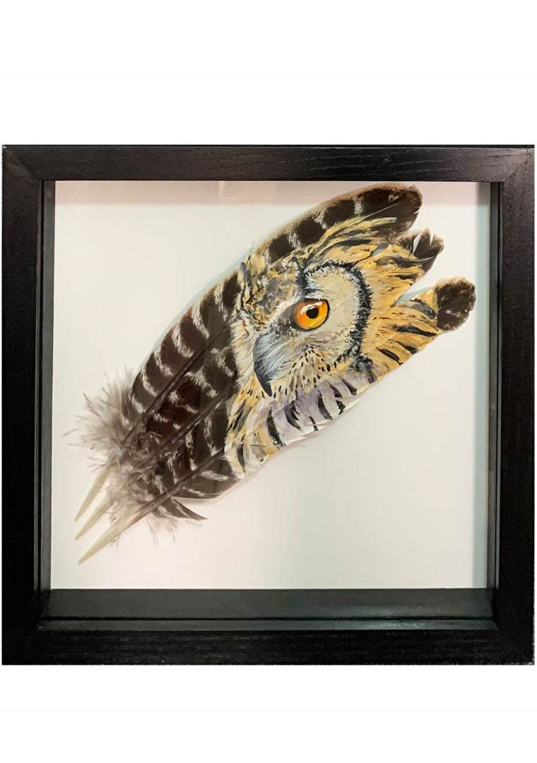 Original painting Eagle Owl feather