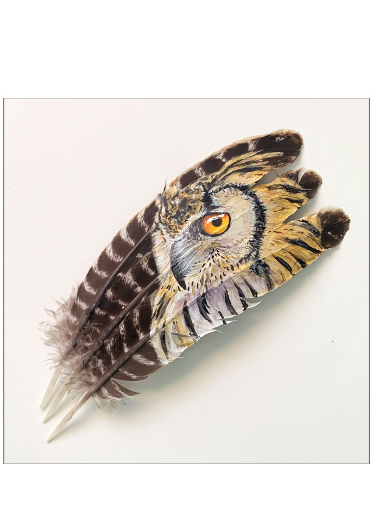 Original painting Eagle Owl feather
