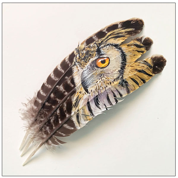 Original painting Eagle Owl feather